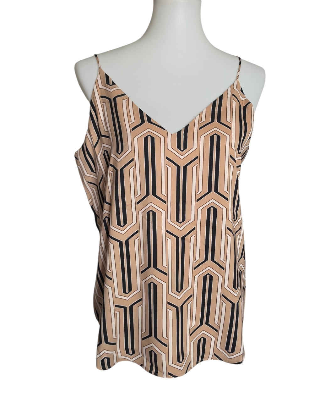 Express Beige and Black Geometric V-Neck Cami
